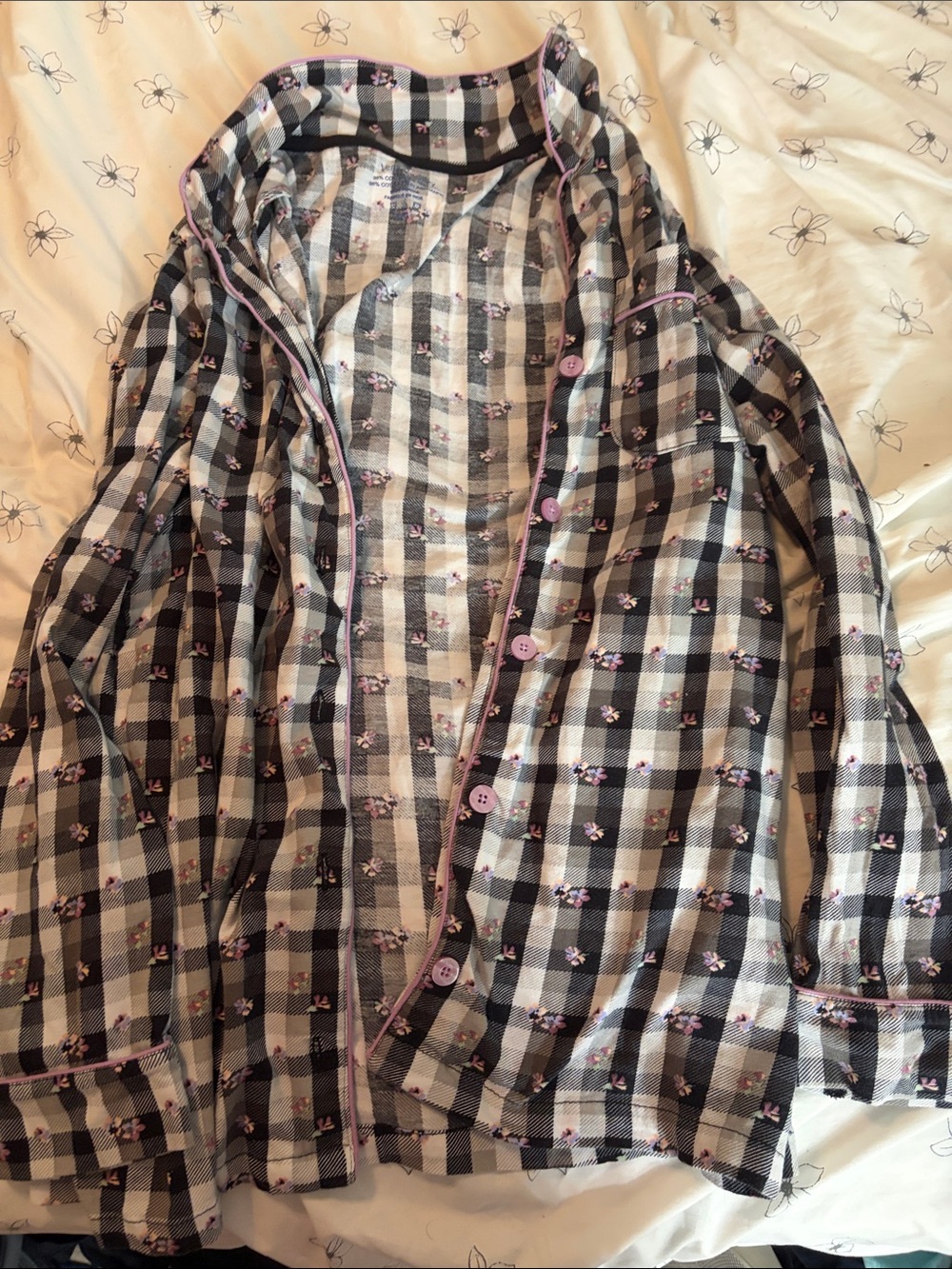 Vera Bradley Black & White Check Shirt with Pink Trim